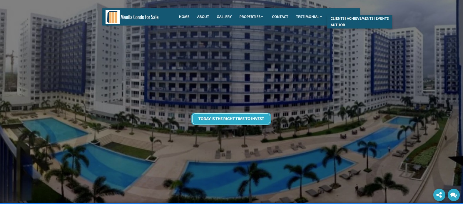 Archived screenshot of the Manila Condo for Sale homepage with condominium hero image and main navigation