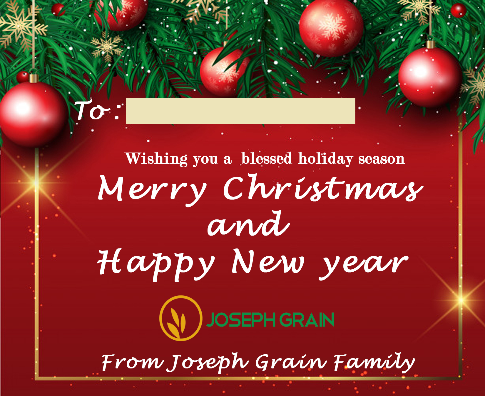 Joseph Grain Merry Christmas and Happy New Year thank-you card design
