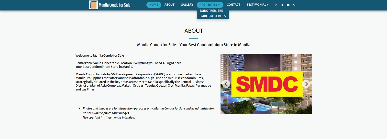 Archived Manila Condo for Sale About page describing the condominium marketplace across Metro Manila