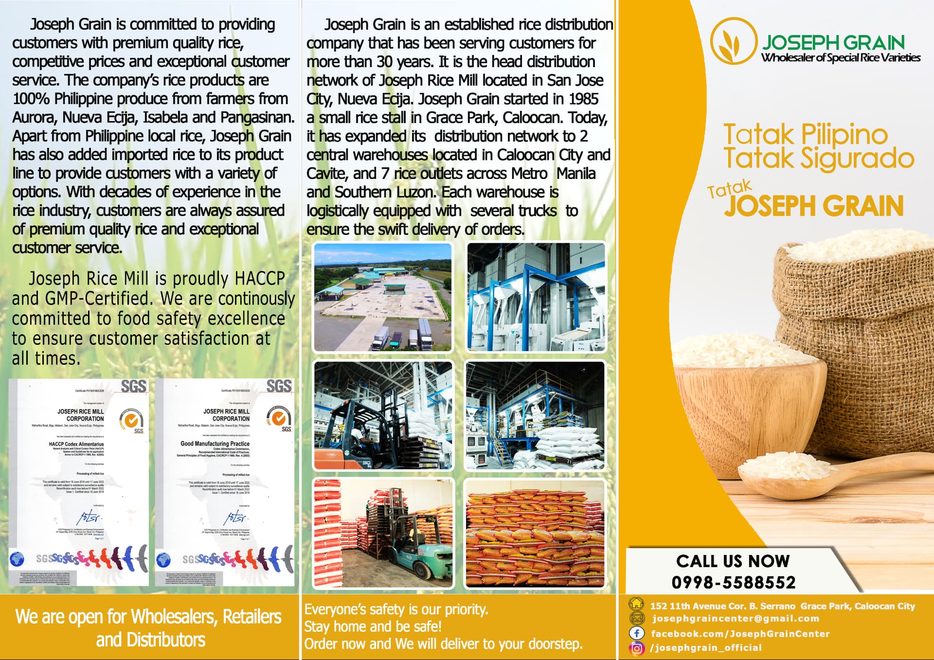 Joseph Grain brochure front panels with company profile, certifications and contact details